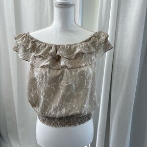 MICHAEL Michael Kors Beige Off-Shoulder Ruffle Blouse